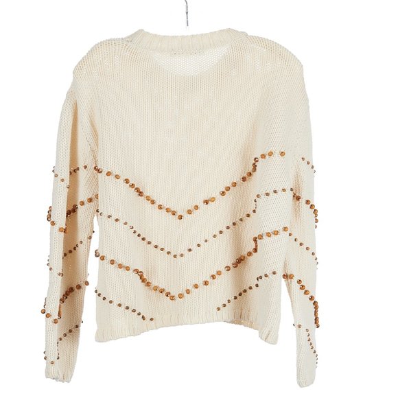 ZARA Beaded Boho Cream Boxy Sweater Small - Picture 7 of 9